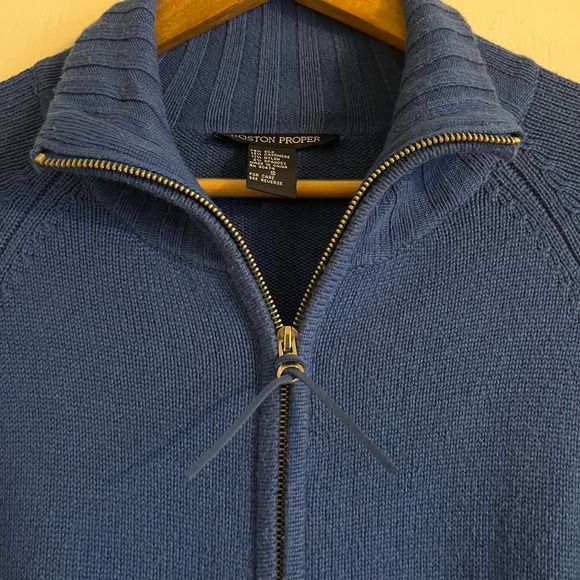 Boston Proper Blue Ribbed Full Two Way Zipper Sweater Cardigan, S - Picture 6 of 7